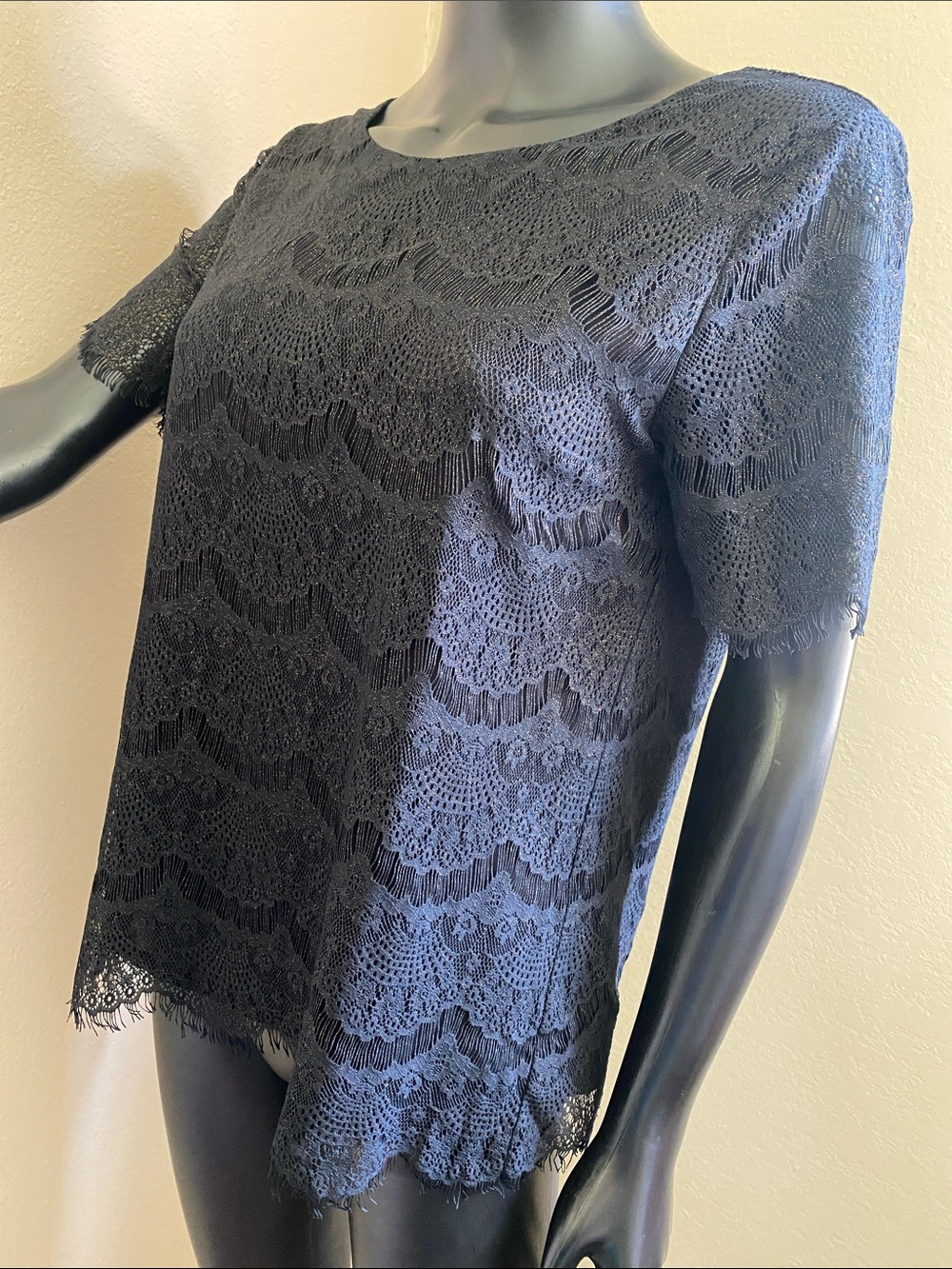 J. Crew Glittery Black Lace Short Sleeve Scoop Neck Top - Picture 4 of 11